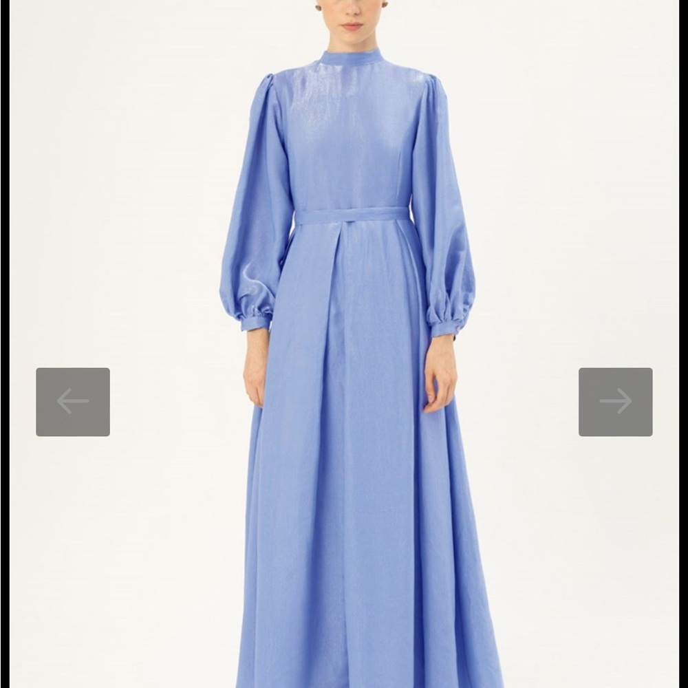 Blue Bishop Sleeve Mock Neck Gown